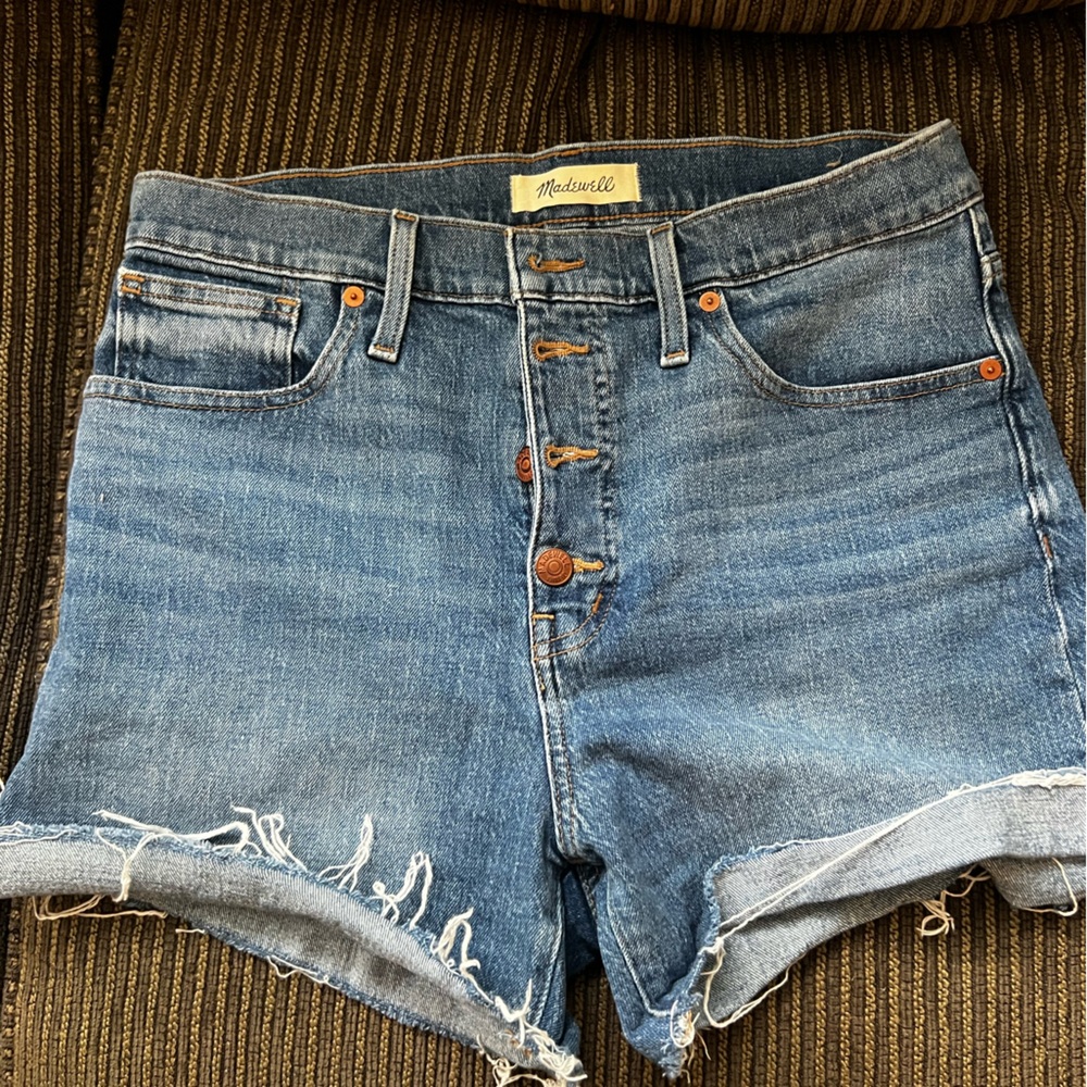 Madewell button up high rise jean shorts